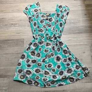 Mudd Teal Floral Button-Front Dress with Yellow Accents